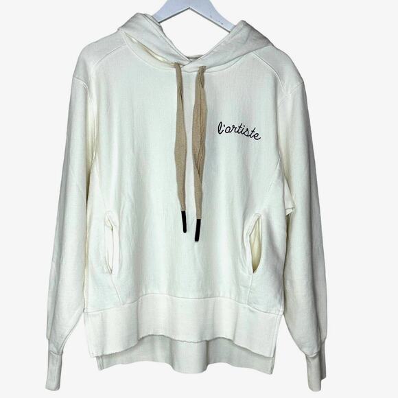 Sandrine Rose L'Artiste Distressed Pullover Hoodie Sweatshirt Cream Women XS NWT - Picture 1 of 11